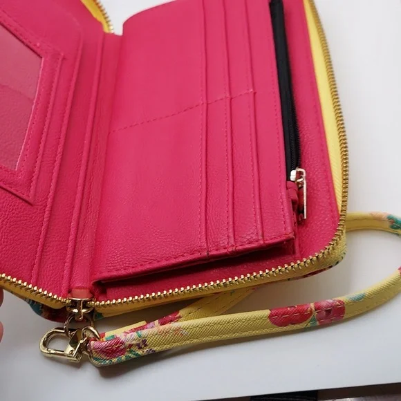 Betsey Johnson Yellow Floral Wristlet Clutch, GC, 8"x4.5". - Picture 5 of 10